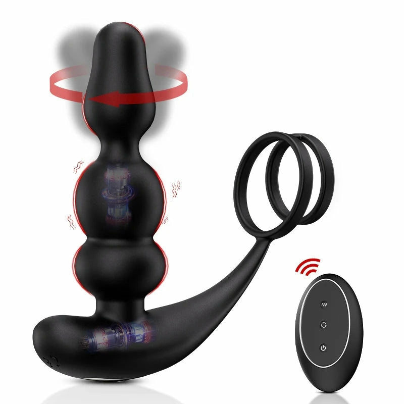 PM14: Prostatamassagerare med 9 roterande kulor, vibration & fjärrkontroll