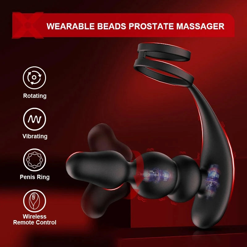 PM14: Prostatamassagerare med 9 roterande kulor, vibration & fjärrkontroll