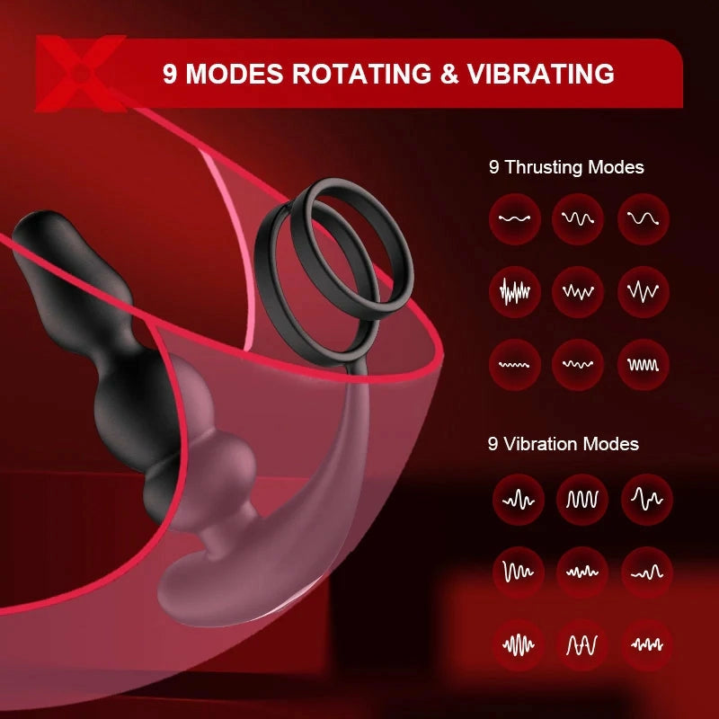 PM14: Prostatamassagerare med 9 roterande kulor, vibration & fjärrkontroll
