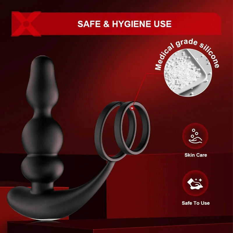 PM14: Prostatamassagerare med 9 roterande kulor, vibration & fjärrkontroll