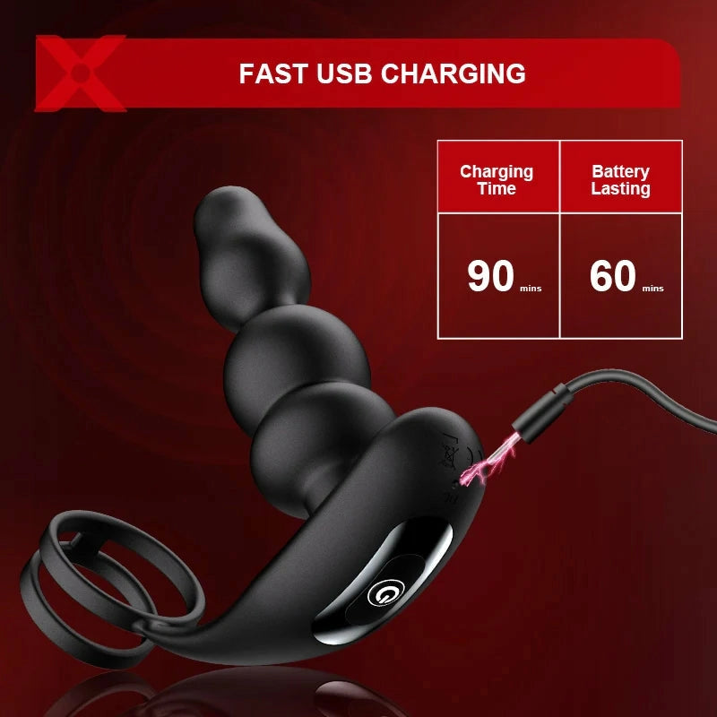 PM14: Prostatamassagerare med 9 roterande kulor, vibration & fjärrkontroll
