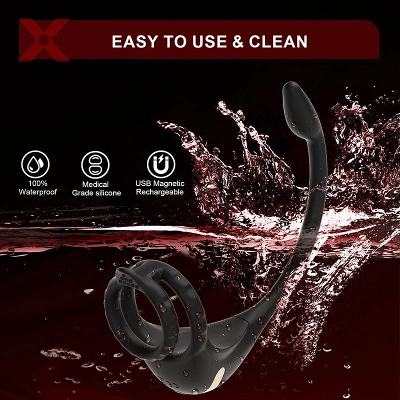 PM2: Dubbelmotor 3-i-1 prostatamassagerare med app, fjärrkontroll & 9 vibrationer