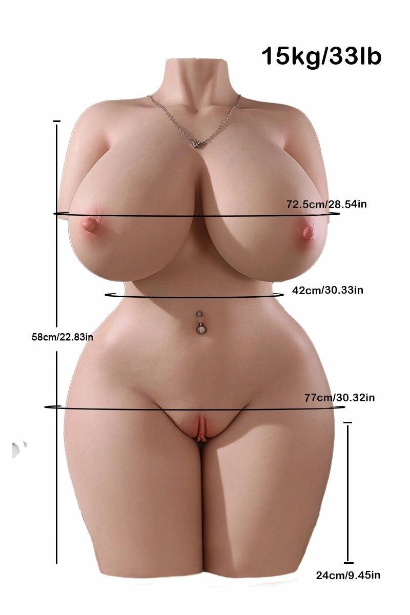 Dinah: 15 kg silikon sexdocka-torso, Mjuka gelbröst, Fylliga BBW-kurvor