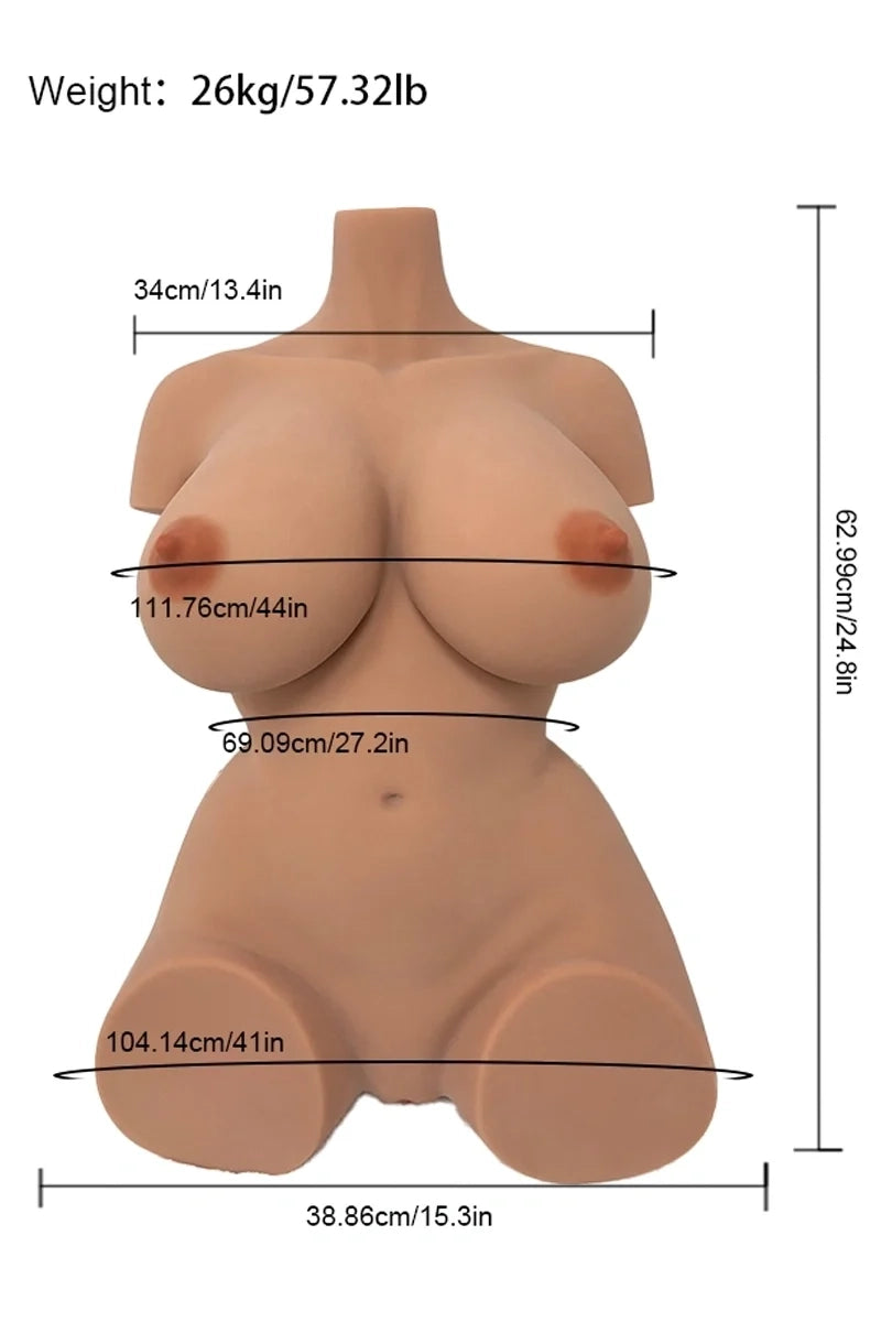 Carina: 30,5 kg solbrun TPE sexdocka-torso, Stora gelbröst, Rund rumpa