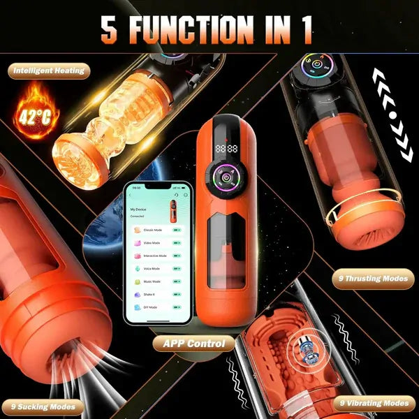 XT12: 5-i-1 automatisk masturbator med 9×9×9 lägen & 360° värme till 42°C