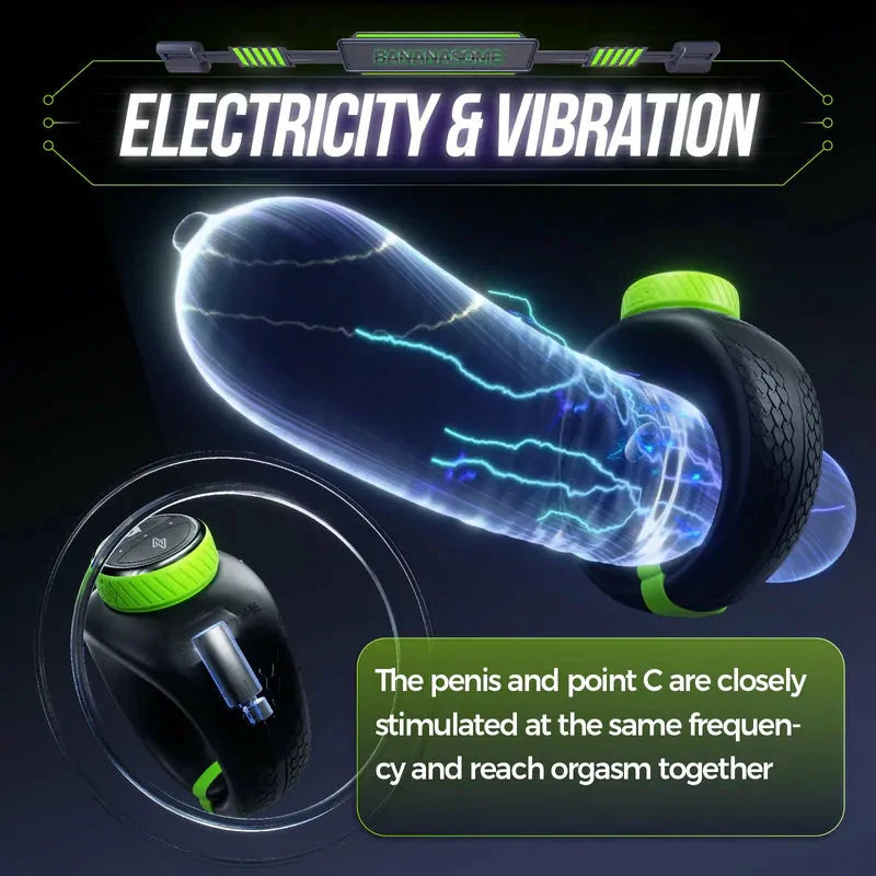 PR1: Appstyrd penisring med elektrostimulering, 10 vibrationer & 6 el-lägen