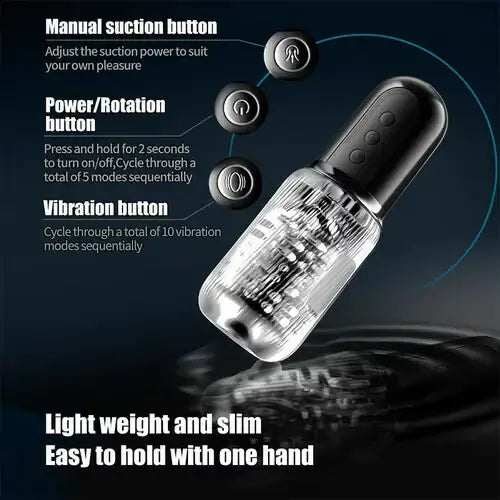 XS14 PRO: Sugande masturbator med handtag, dubbla motorer & 10 vibrationer