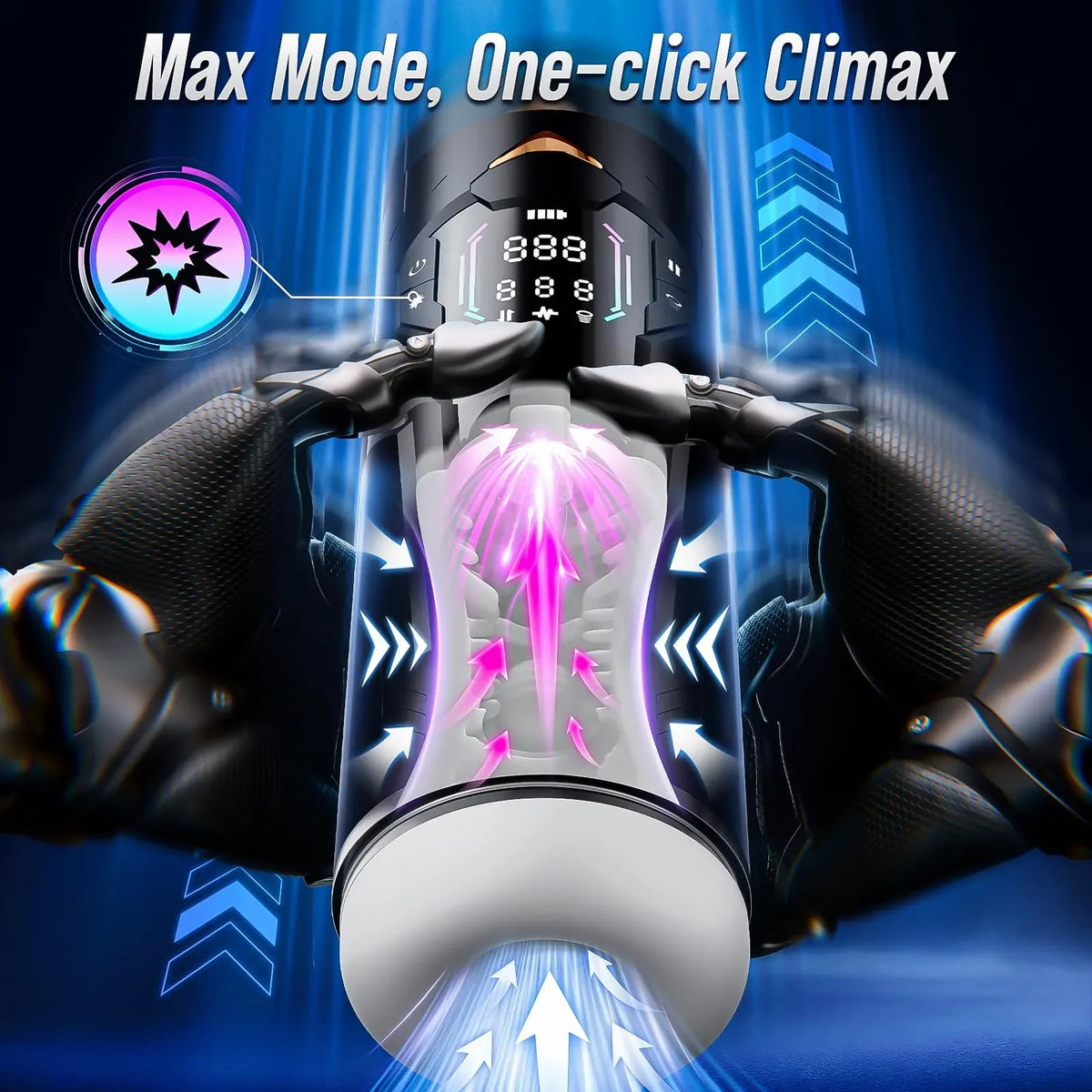 XT4: Handsfree-masturbator med aktivt klämgrepp, sug, juckande rörelse & vibration