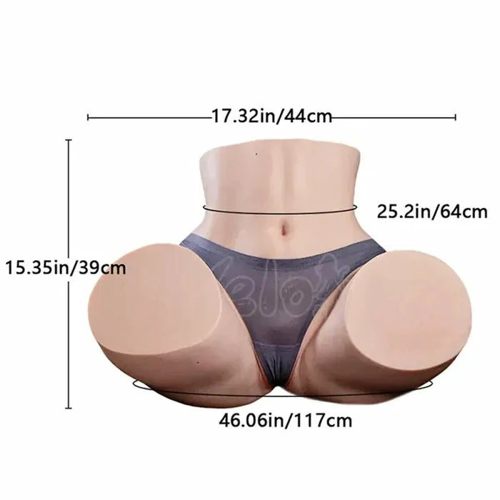 Tessa: 17 kg realistisk silikonrumpa med 117 cm höfter & två 15 cm kanaler
