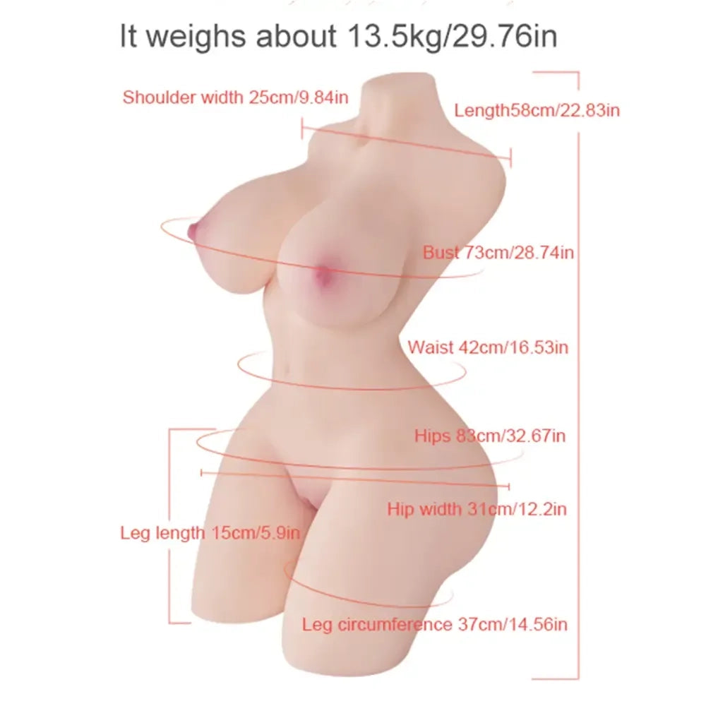 Zenobia: 13,5 kg mellanstor sexdocka torso med mjuka gelbröst & dubbelkanal