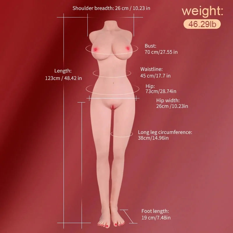 Maria: 21 kg sexdocka torso med 67 cm justerbara långa ben & fylliga bröst