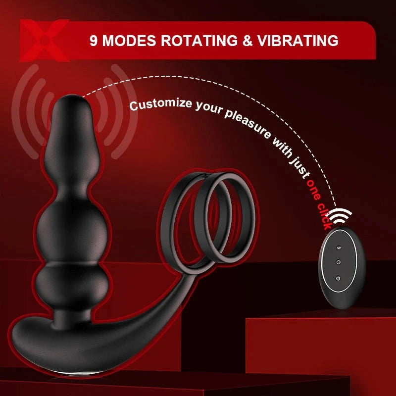 PM14: Prostatamassagerare med 9 roterande kulor, vibration & fjärrkontroll