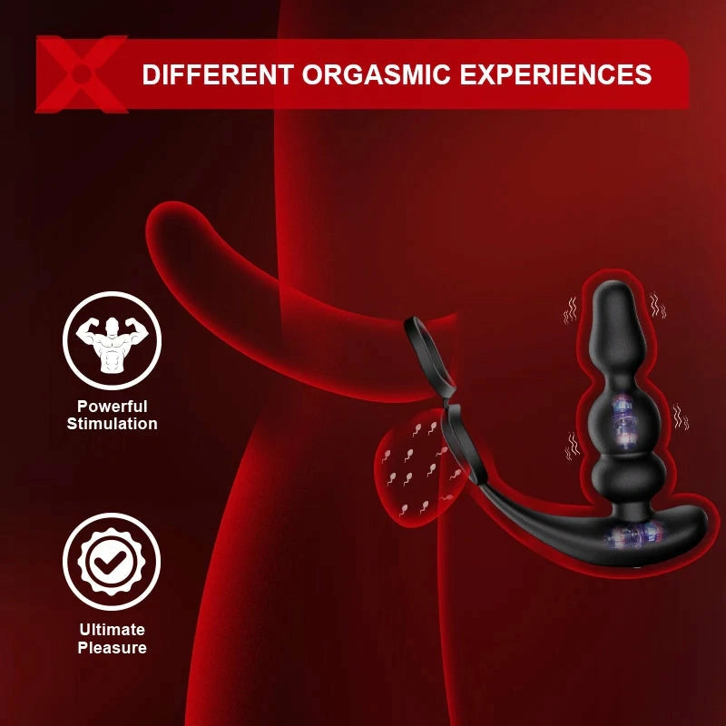 PM14: Prostatamassagerare med 9 roterande kulor, vibration & fjärrkontroll