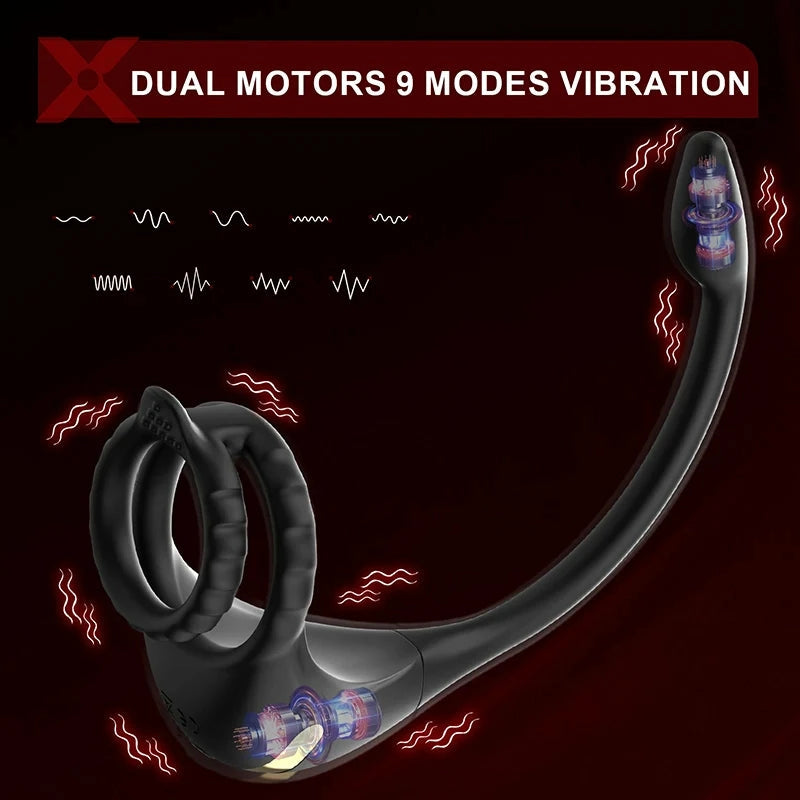 PM2: Dubbelmotor 3-i-1 prostatamassagerare med app, fjärrkontroll & 9 vibrationer