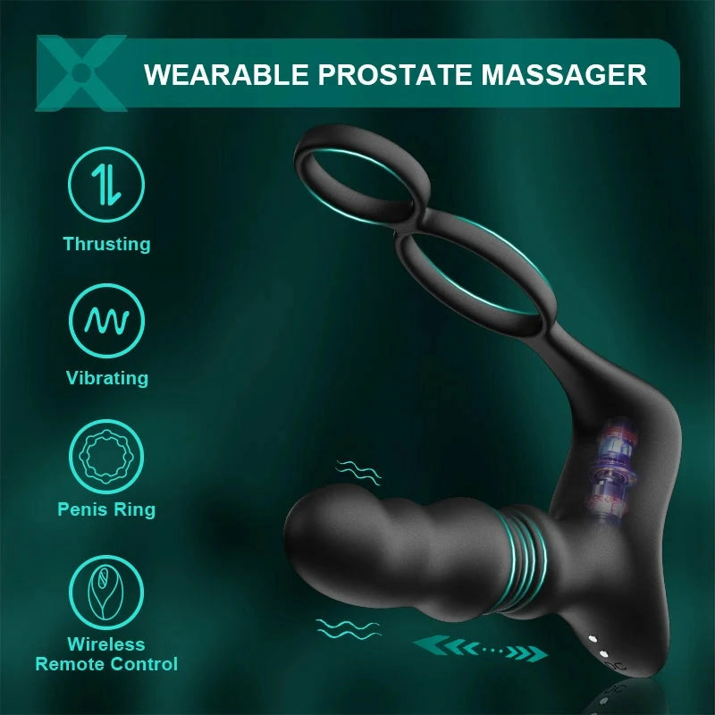 PM9: Handsfree prostatamassagerare med automatiska stötar, 9 lägen & fjärrkontroll