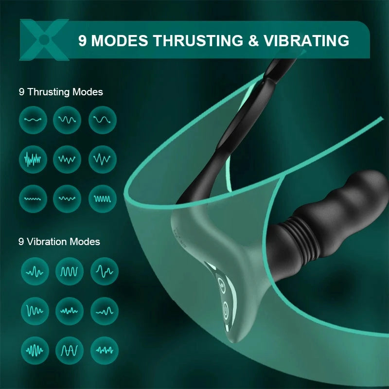 PM9: Handsfree prostatamassagerare med automatiska stötar, 9 lägen & fjärrkontroll