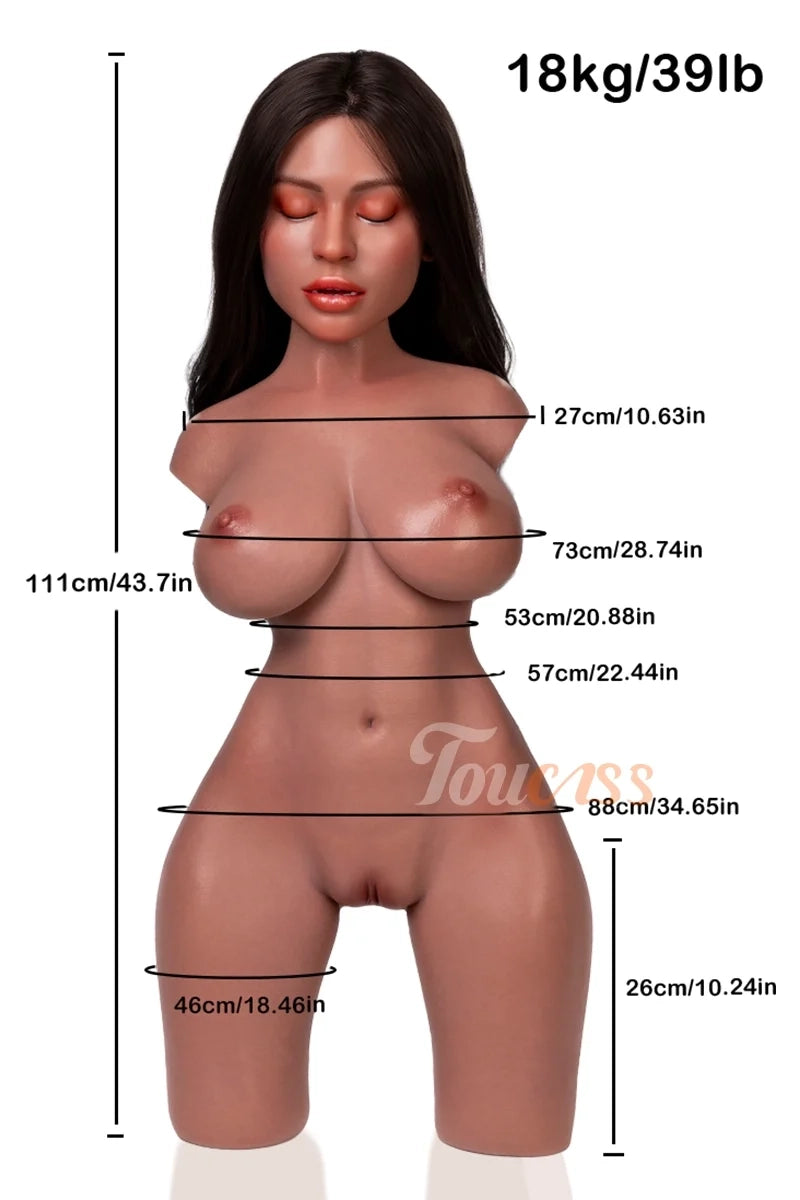 Adriana: 18 kg brun silikontorso, Slutna ögon, ROS-huvud