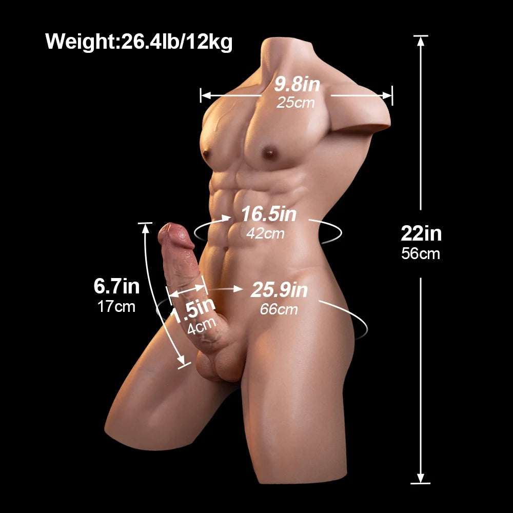 Lucas: 12 kg silikon-manstorso, Atletisk kropp, Penis och anus