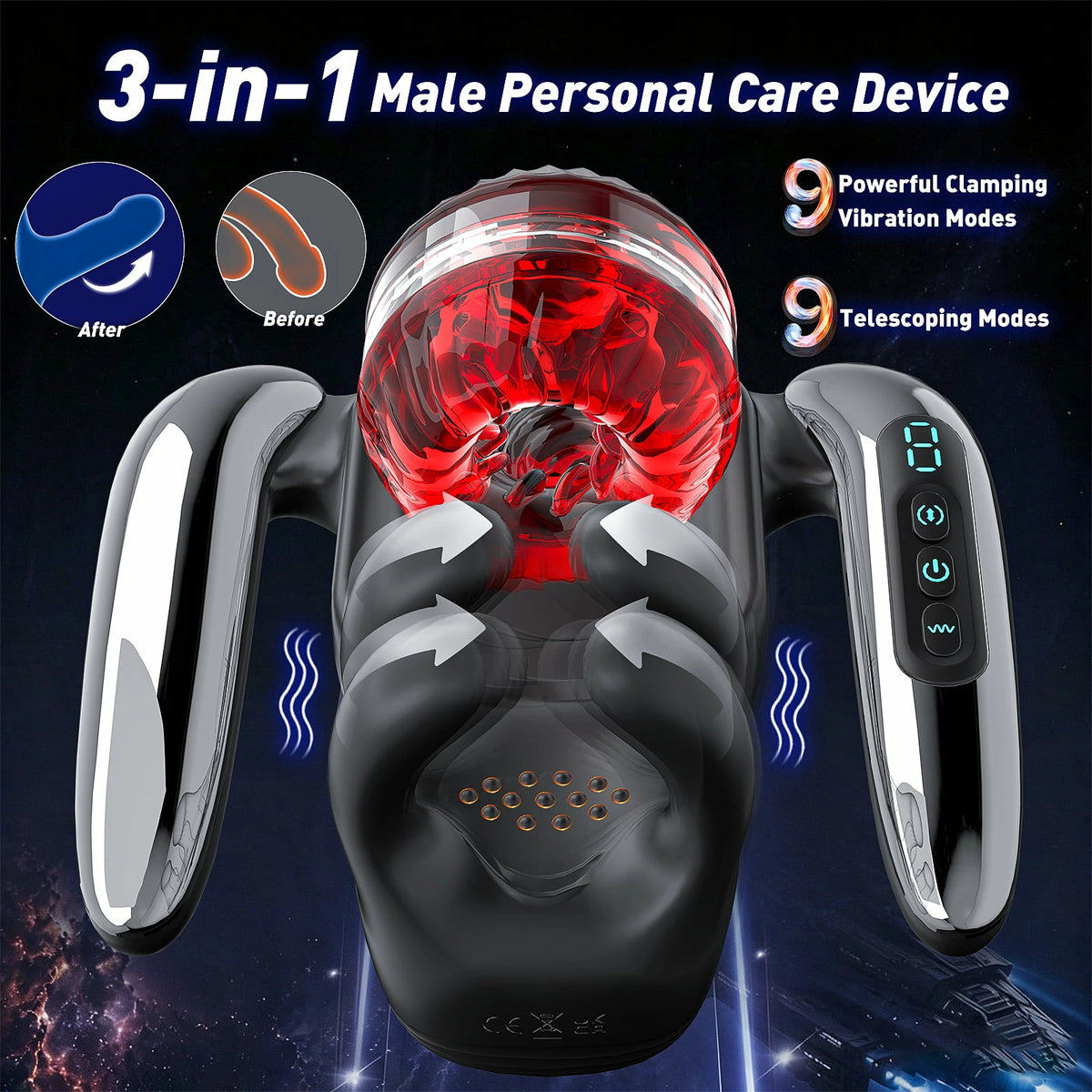 XG21 PLUS: 3-i-1 automatisk masturbator med juckande rörelse, klämgrepp & vibration