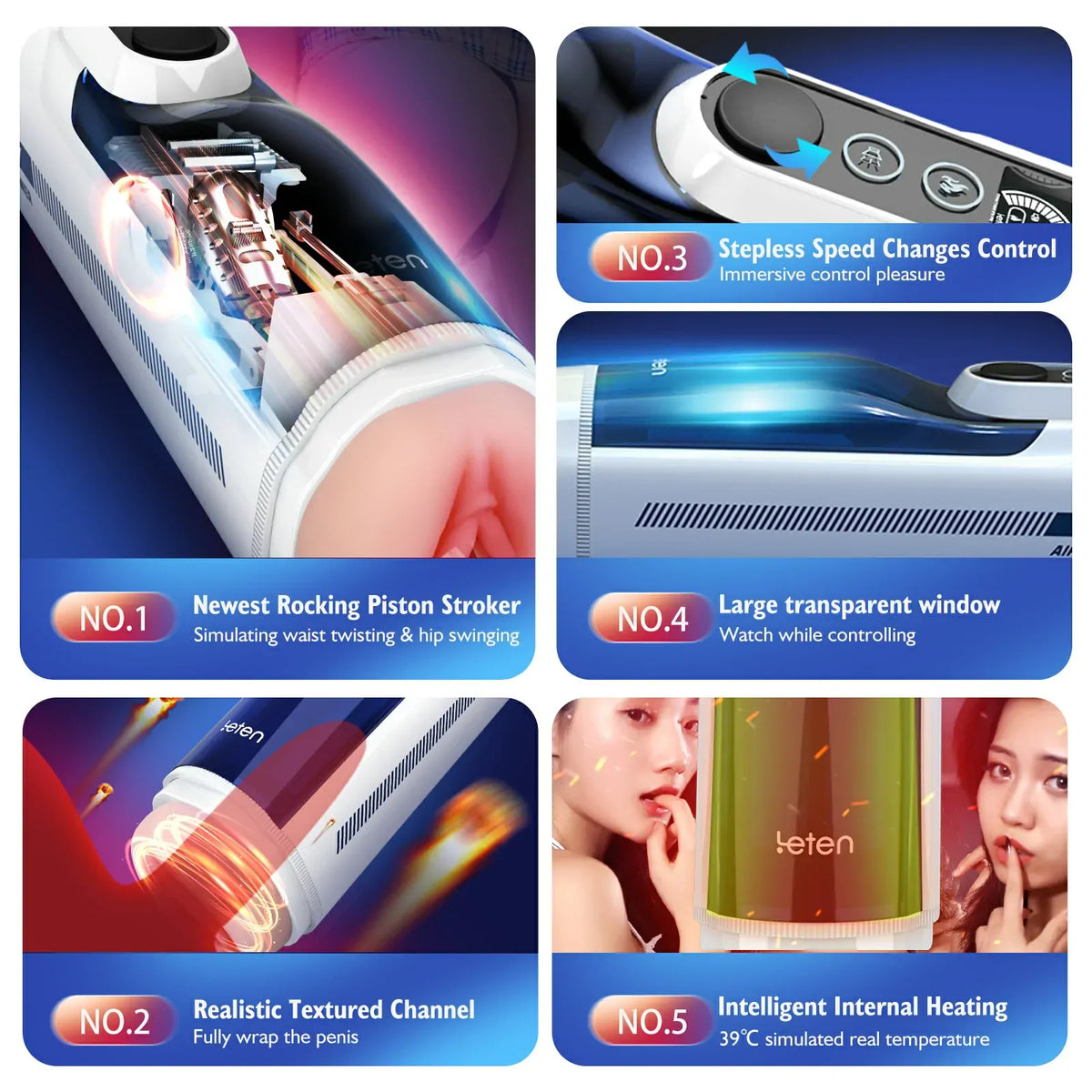 Leten A380 Pro: Juckande masturbator med gungande rörelse · 10 hastigheter & 42°C värme