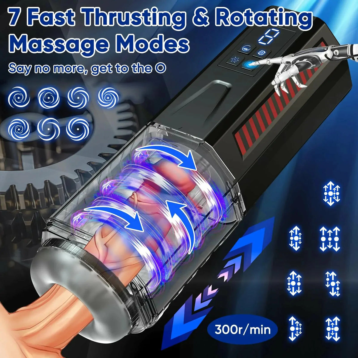 XR6: Juckande & roterande masturbator med 7 vibrationer & Climax Boost
