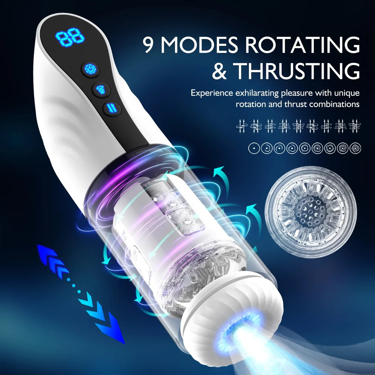 XS17: 3-i-1 automatisk masturbator med 9 juckande, 9 sug- & 9 rotationslägen