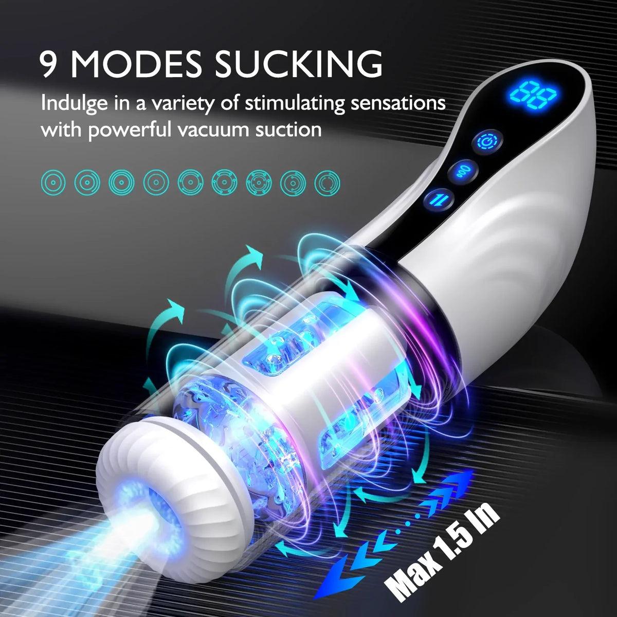 XS17: 3-i-1 automatisk masturbator med 9 juckande, 9 sug- & 9 rotationslägen