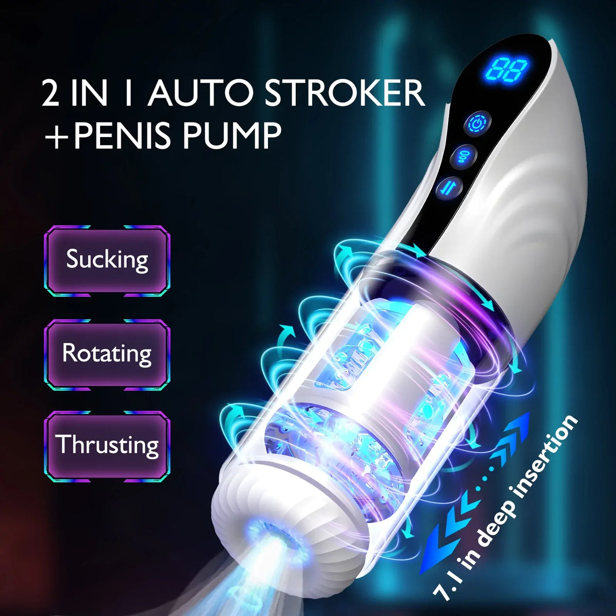 XS17: 3-i-1 automatisk masturbator med 9 juckande, 9 sug- & 9 rotationslägen