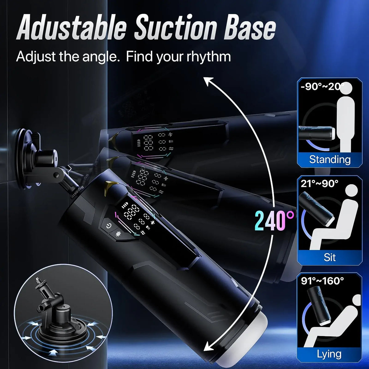XT4: Handsfree-masturbator med aktivt klämgrepp, sug, juckande rörelse & vibration