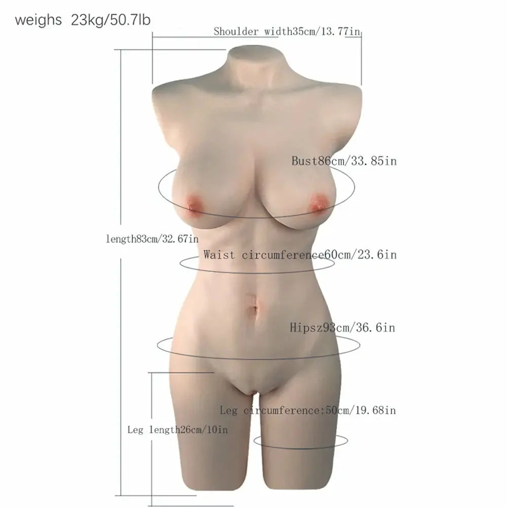 Blanche: 1:1 sexdocka torso i helsilikon med två 15 cm djupa kanaler