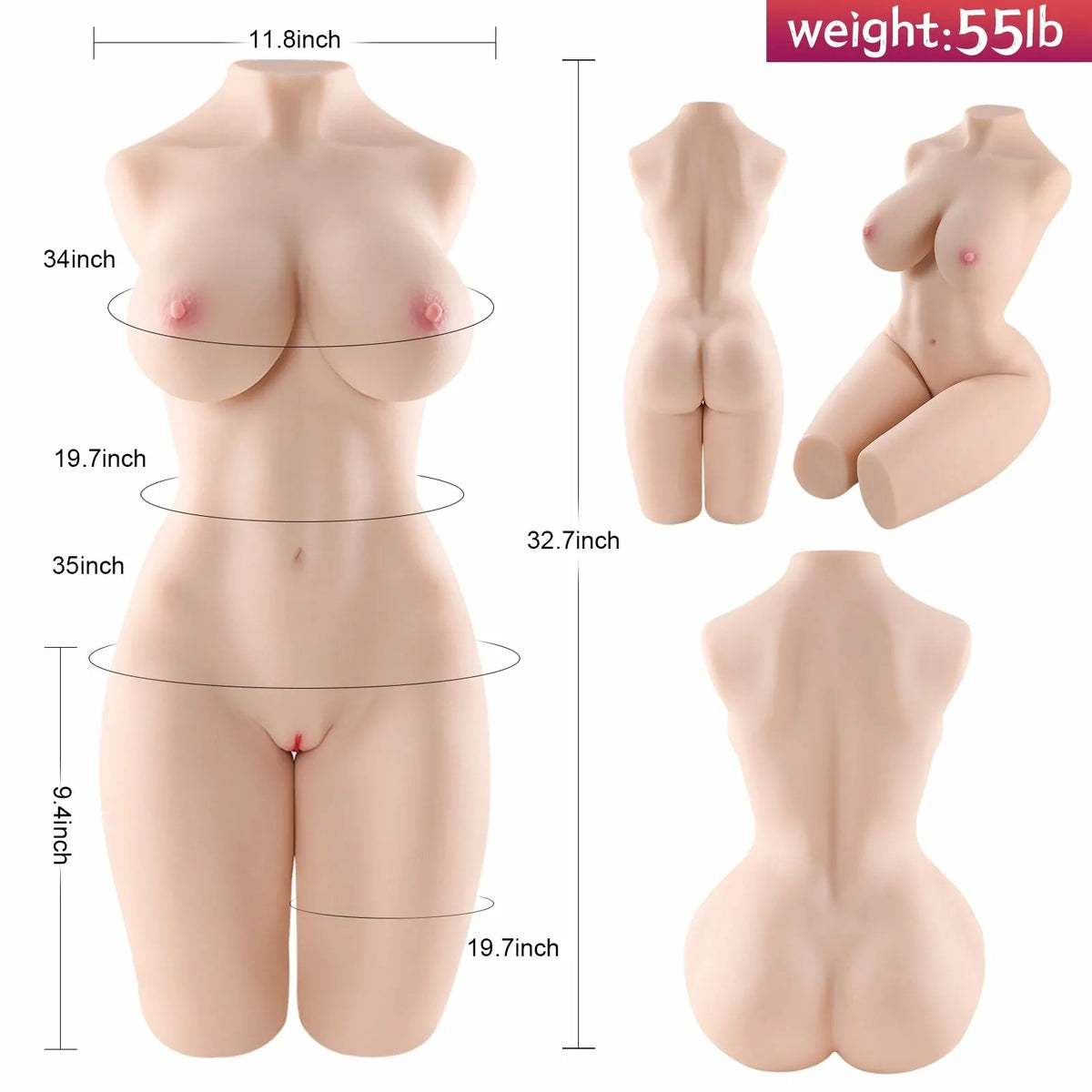 Aaliyah: 25 kg 1:1 sexdocka torso med 87 cm gelbröst & 20 cm djup vagina